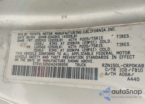 2004 Toyota Tacoma from USA, damaged, VIN 5TEVL52N04Z436856